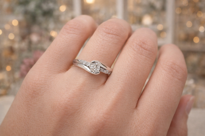 9ct White Gold Round Brilliant Diamond Twist Solitaire Engagement Ring