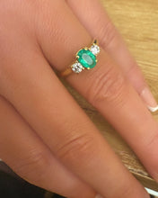 Load image into Gallery viewer, 18ct Yellow Gold Oval &amp; Brilliant Cut Emerald &amp; Diamond Trilogy Ring
