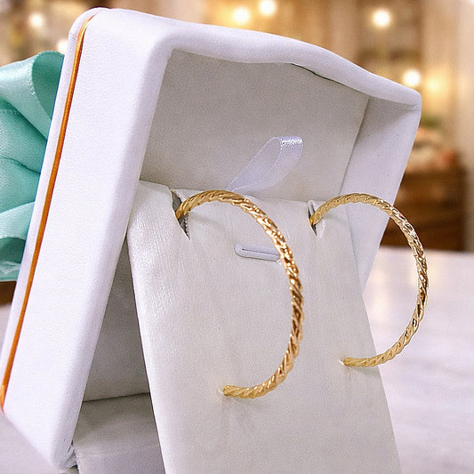 14ct Solid Yellow Gold Large Rope Twist Hoop Earrings Hoops