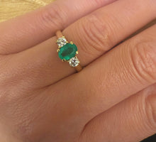 Load image into Gallery viewer, 18ct Yellow Gold Oval &amp; Brilliant Cut Emerald &amp; Diamond Trilogy Ring
