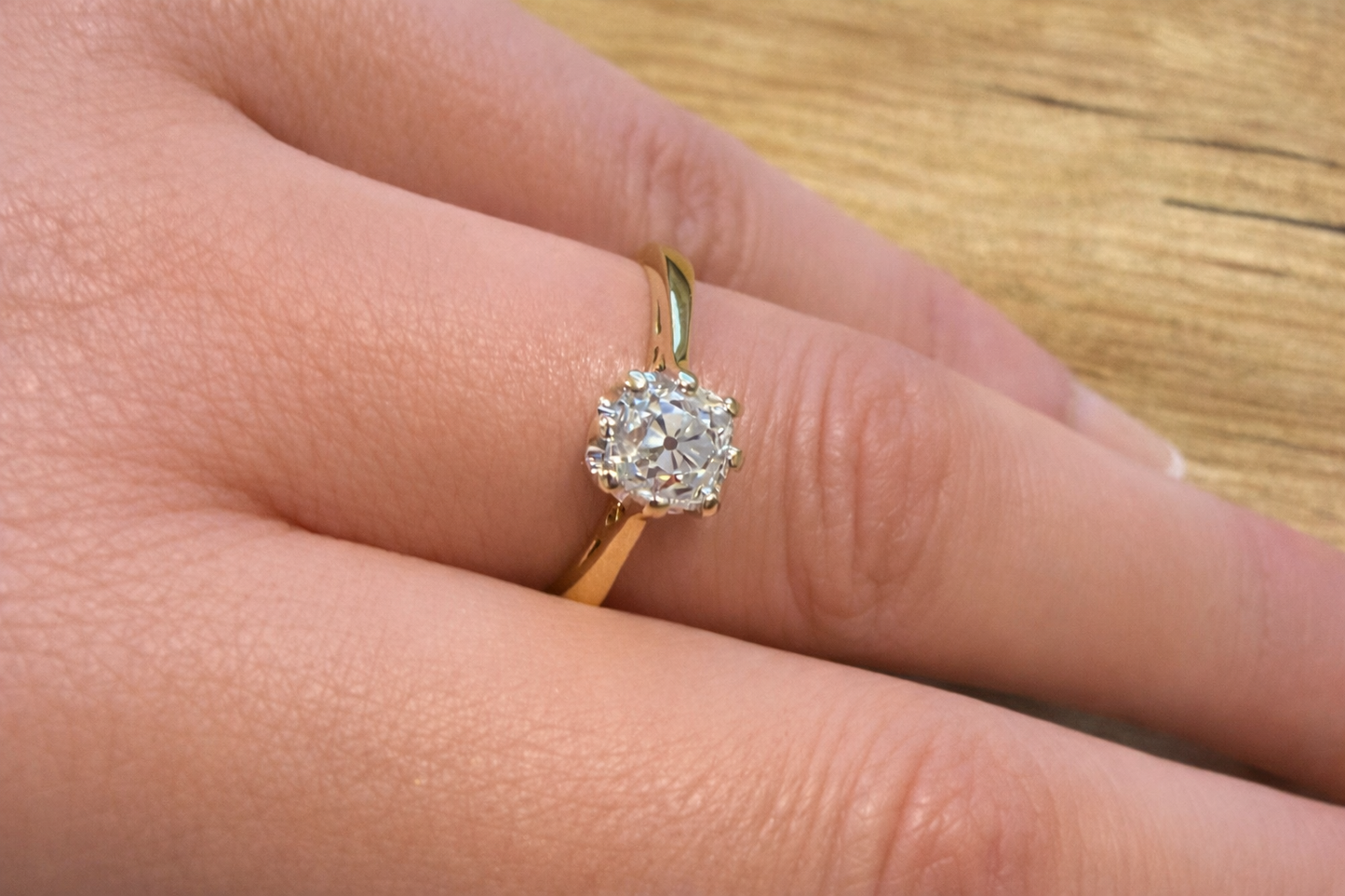 18ct Gold 1.00ct Old Mine Cushion Cut Diamond Solitaire Engagement Ring