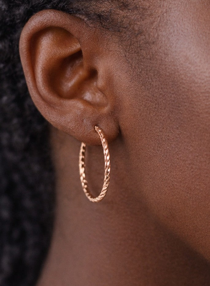 14ct Solid Yellow Gold Large Rope Twist Hoop Earrings Hoops