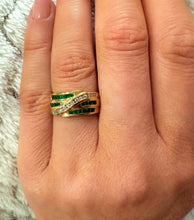 Load image into Gallery viewer, 1980s 18ct Yellow gold Emerald &amp; Diamond Channel Set Chunky Ring
