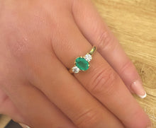 Load image into Gallery viewer, 18ct Yellow Gold Oval &amp; Brilliant Cut Emerald &amp; Diamond Trilogy Ring
