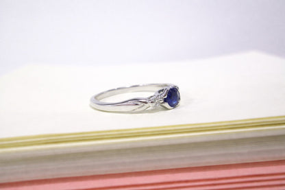 9ct White Gold 3 Stone Bezel Set Blue Sapphire & Diamond Trilogy Ring