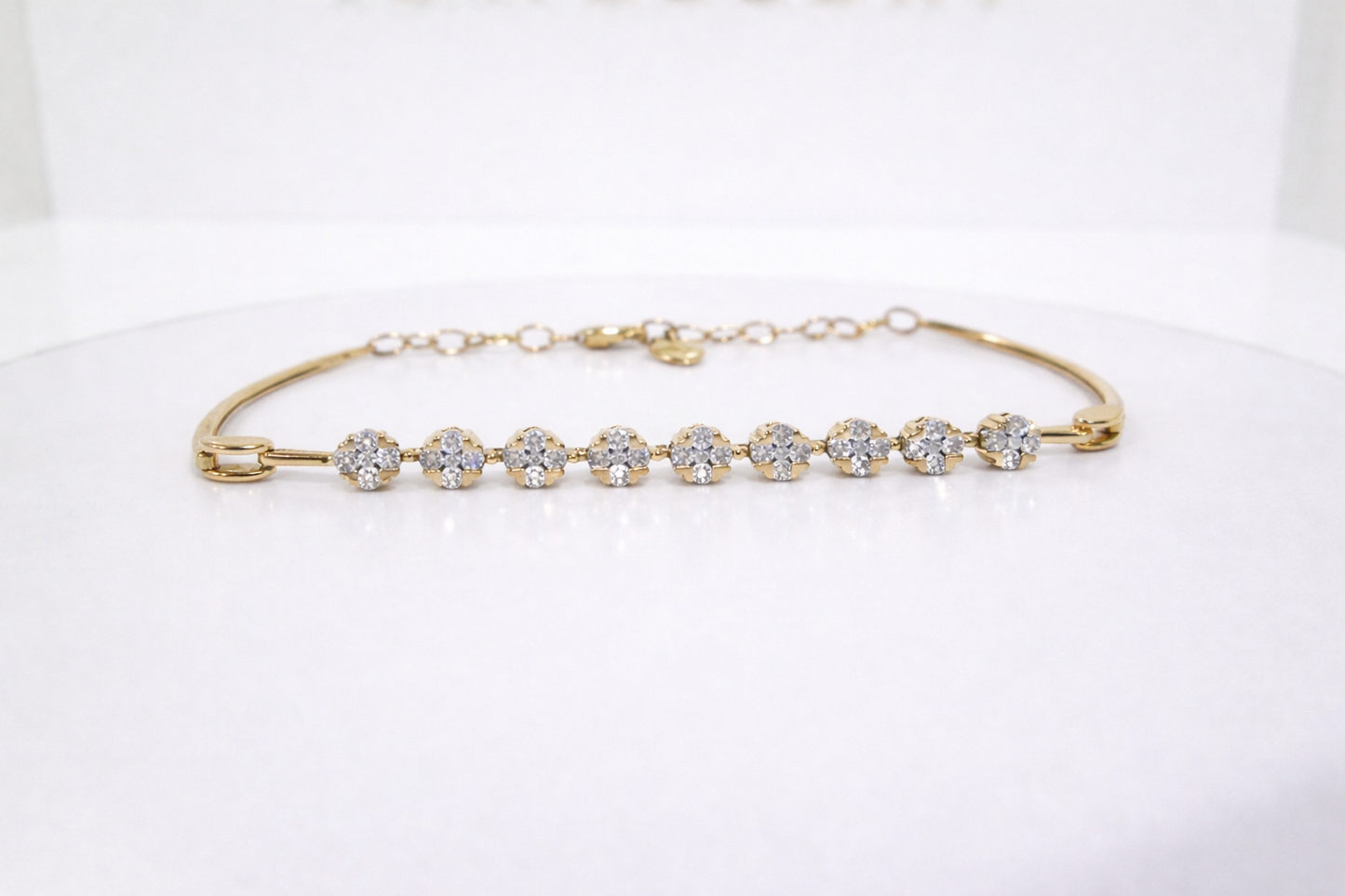 18ct Rose Gold Natural Diamond Floral Clover Cluster Bar Chain Bracelet