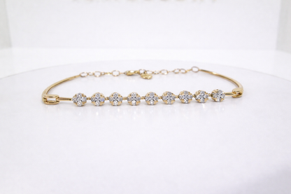 18ct Rose Gold Natural Diamond Floral Clover Cluster Bar Chain Bracelet