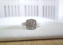 Load image into Gallery viewer, 9ct White Gold Princess &amp; Brilliant Cut Diamond Halo Cluster Ring
