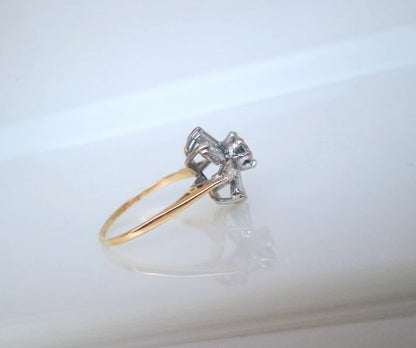 Vintage 14ct Yellow Gold Diamond Cluster Starburst Ring Baguette & Transitional Cut 14k