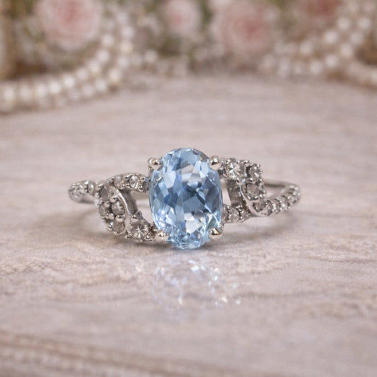 Le Vian 14ct White Gold Aquamarine & Diamond Cluster Ring Size I 14k