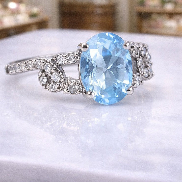 Le Vian 14ct White Gold Aquamarine & Diamond Cluster Ring Size I 14k