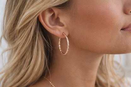 14ct Solid Yellow Gold Large Rope Twist Hoop Earrings Hoops