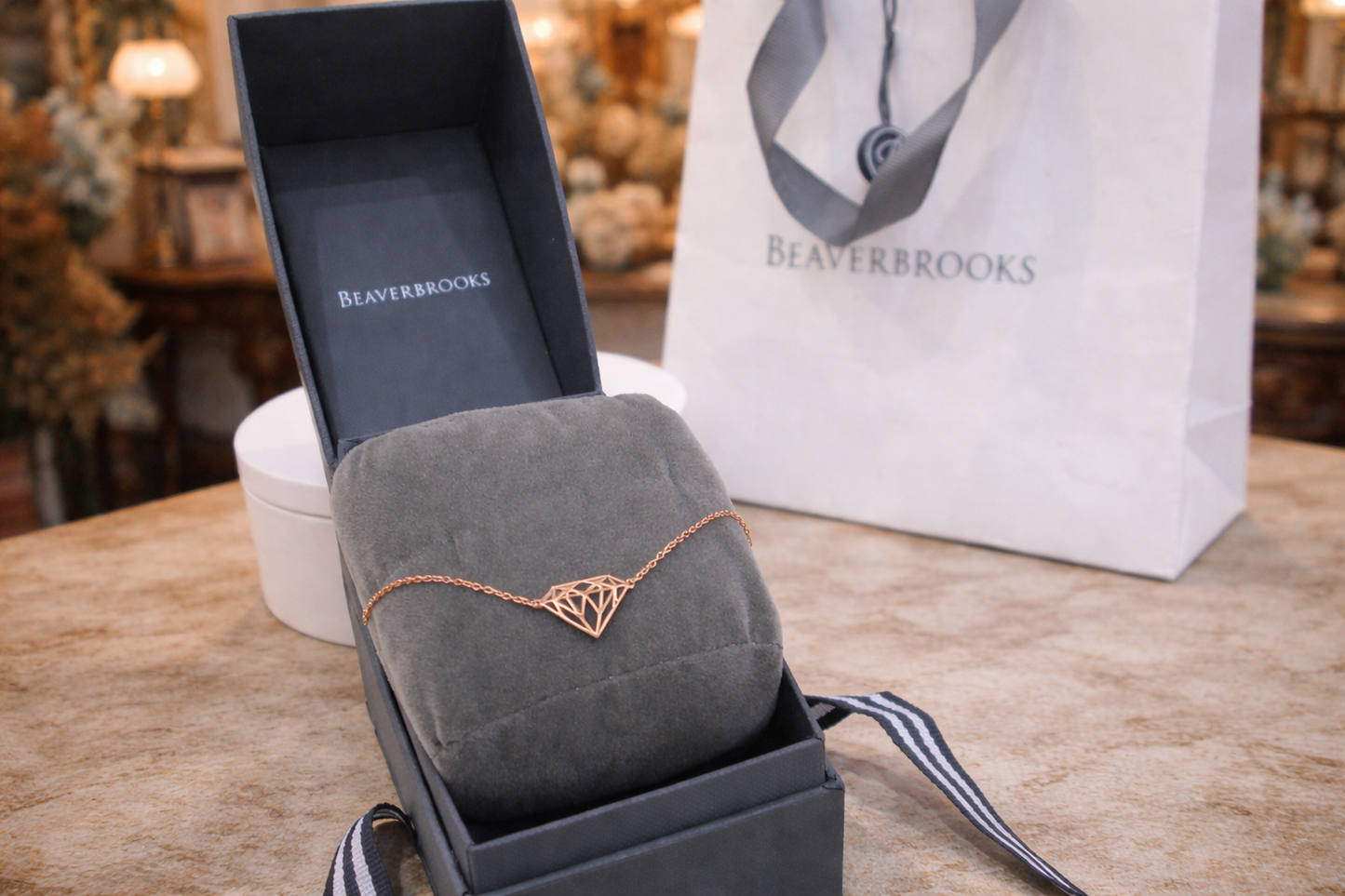 Beaverbrooks Fine 9ct Solid Rose Gold Diamond Motif Geometric Diamond Bracelet