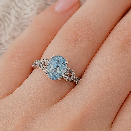 Le Vian 14ct White Gold Aquamarine & Diamond Cluster Ring Size I 14k