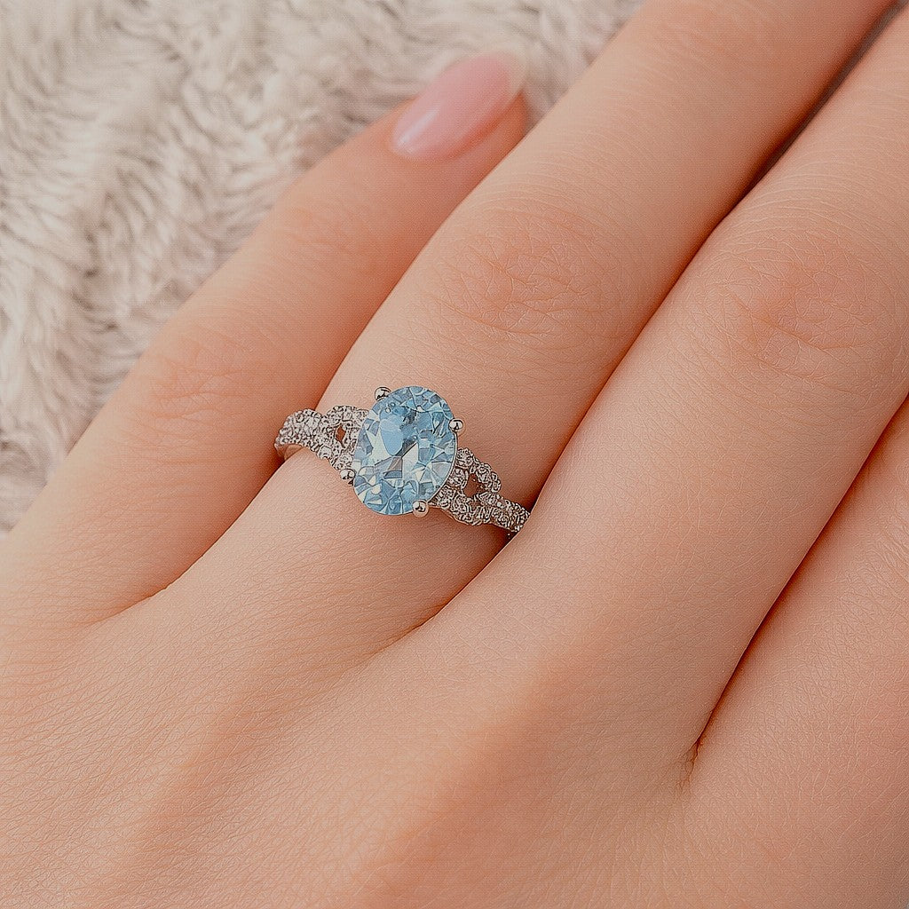 Le Vian 14ct White Gold Aquamarine & Diamond Cluster Ring Size I 14k