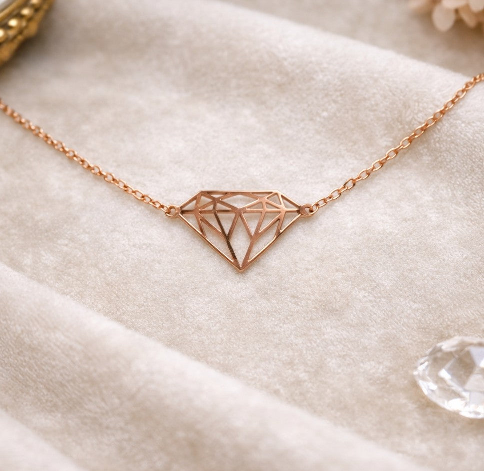 Beaverbrooks Fine 9ct Solid Rose Gold Diamond Motif Geometric Diamond Bracelet