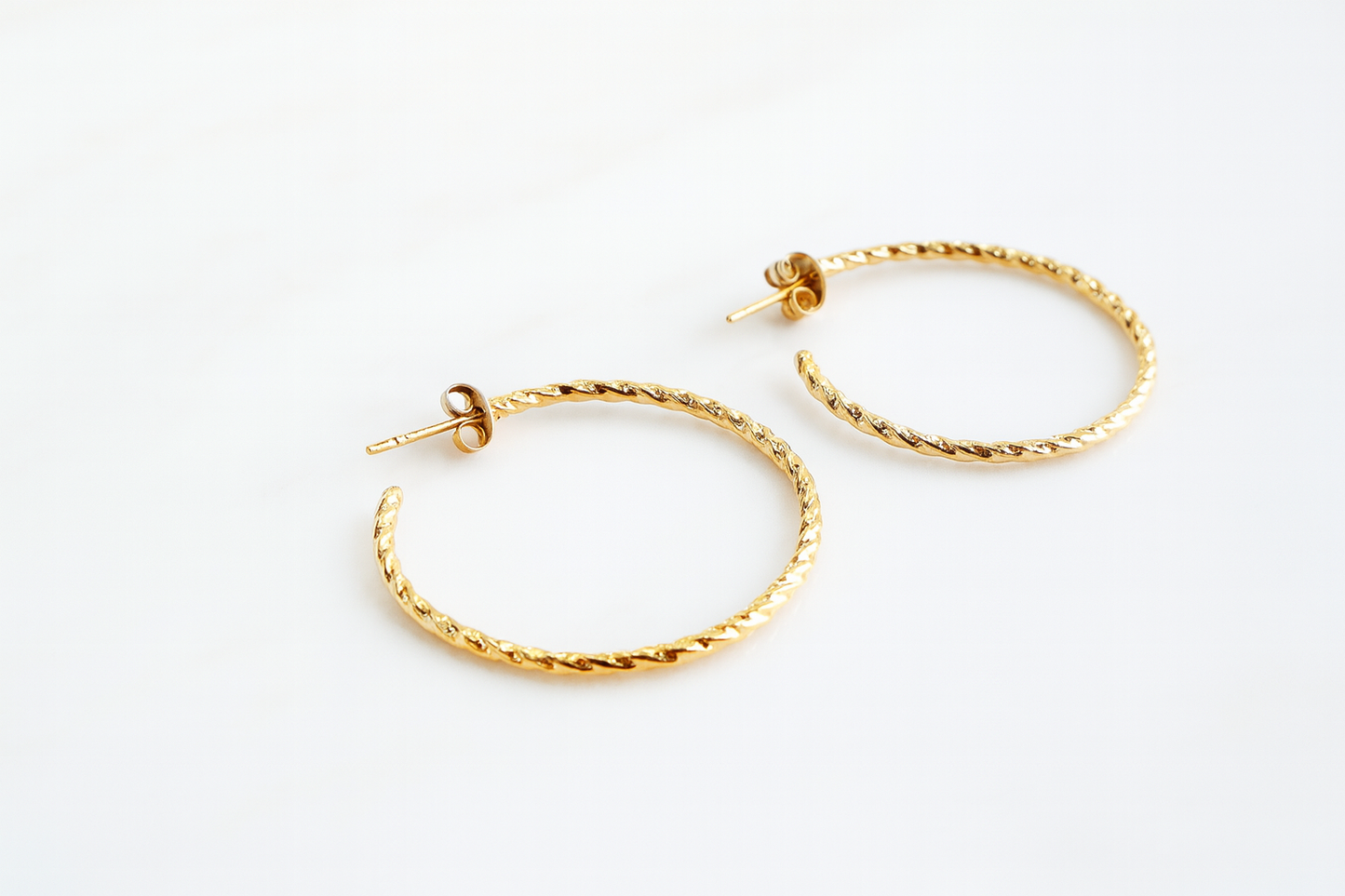 14ct Solid Yellow Gold Large Rope Twist Hoop Earrings Hoops