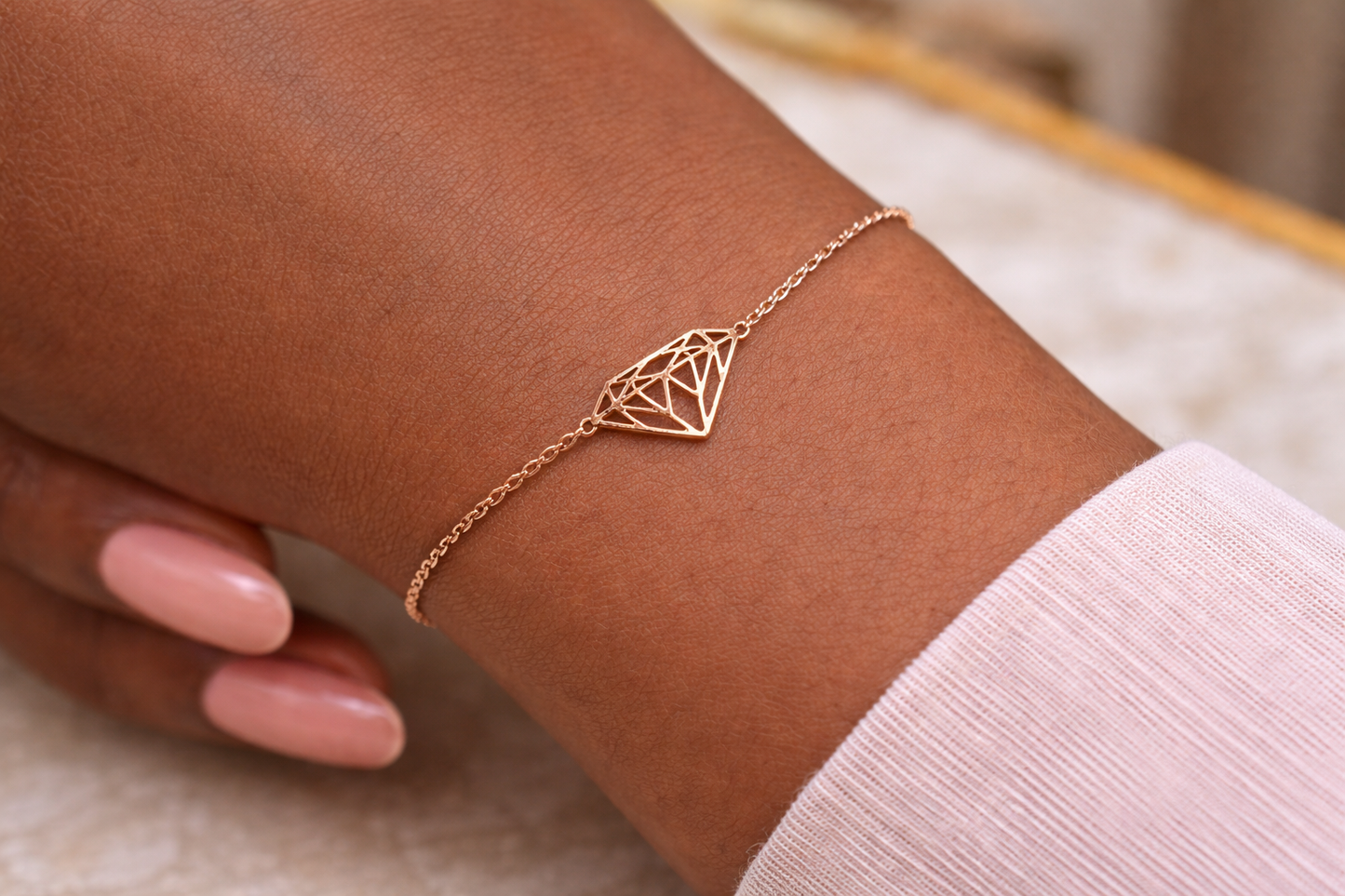 Beaverbrooks Fine 9ct Solid Rose Gold Diamond Motif Geometric Diamond Bracelet