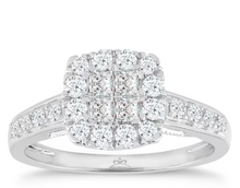 Load image into Gallery viewer, 9ct White Gold Princess &amp; Brilliant Cut Diamond Halo Cluster Ring
