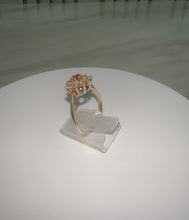 Load and play video in Gallery viewer, 1980s 9ct Yellow Gold Ruby &amp; Diamond Snowflake Cluster Ring
