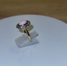 Load and play video in Gallery viewer, 18ct Yellow Gold &amp; Platinum Opal &amp; Diamond Halo Cluster Ring
