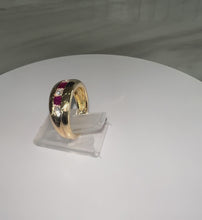Load and play video in Gallery viewer, 18ct Yellow Gold Ruby &amp; Diamond Channel Set Chunky Half Eternity Ring
