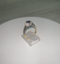 Load and play video in Gallery viewer, 1980s 18ct Yellow Gold Sapphire &amp; Diamond Cluster Engagement Ring
