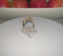 Load and play video in Gallery viewer, Edwardian 18ct Yellow Gold Opal &amp; Old Mine Cut Diamond Trilogy Ring
