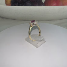 Load and play video in Gallery viewer, 18ct Yellow Gold Ruby &amp; Brilliant Cut Diamond Cluster Halo Ring
