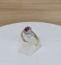 Load and play video in Gallery viewer, 1980s 9ct Yellow &amp; White Gold Ruby &amp; Diamond Cluster Ring
