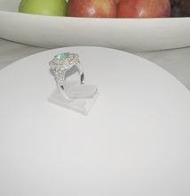 Load and play video in Gallery viewer, 18ct White Gold 1.80ct Pear Cut Emerald &amp; Brilliant Diamond Halo Cluster Ring
