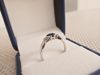 9ct White Gold 3 Stone Bezel Set Blue Sapphire & Diamond Trilogy Ring