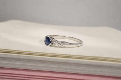 9ct White Gold 3 Stone Bezel Set Blue Sapphire & Diamond Trilogy Ring