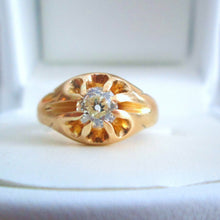 Load image into Gallery viewer, Edwardian 18ct Yellow Gold Old Mine Cut Diamond Solitaire Gypsy Ring Unisex Mens - It&#39;s Vintage Darling
