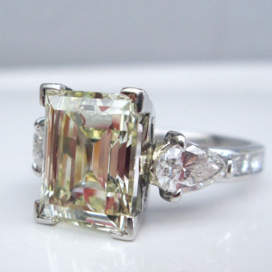 950 Platinum 7.47ct Rectangular & Pear Cut Diamond Ring - It's Vintage Darling